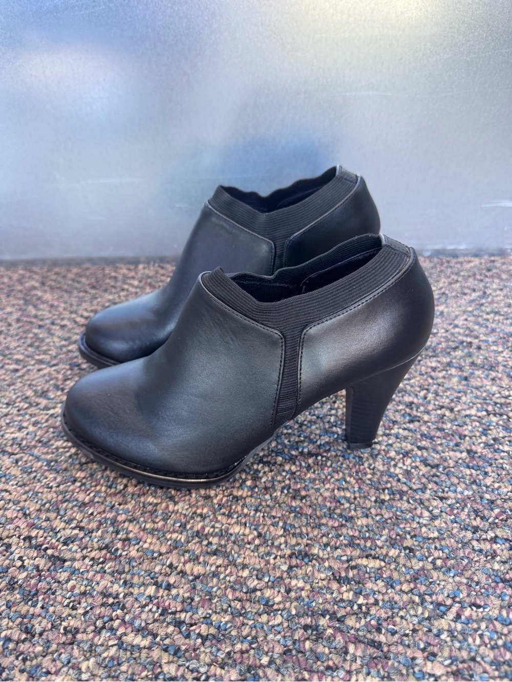 Classic Black Leather Ankle Booties with Stacked Heel
